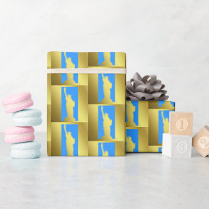 Chic Gold Blue Pattern Statue of Liberty New York Wrapping Paper