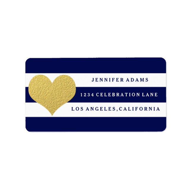 Chic Gold | Blue Stripe Address Labels (Front)