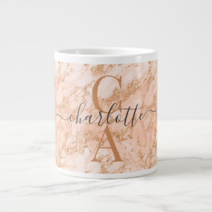 Chic Gold Blush Pink Marble Glitter Initials Name Large Coffee Mug
