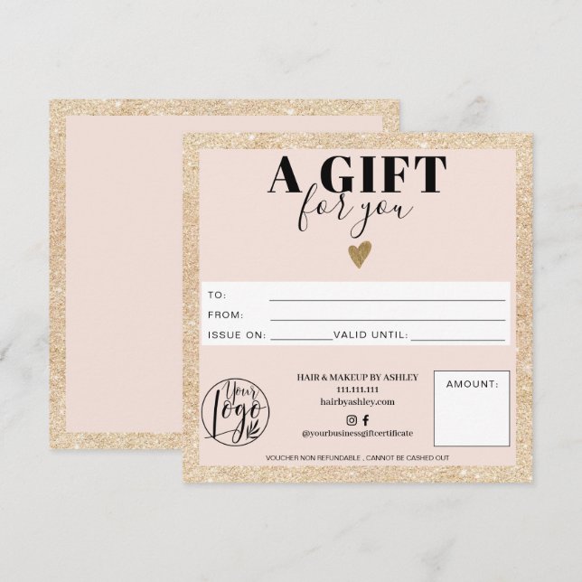 Chic gold blush pink square gift certificate logo (Front/Back)