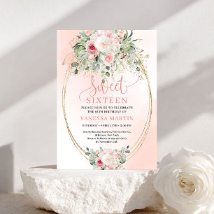 Chic Gold Blush Roses Sweet 16 Birthday Invitation
