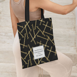 Chic Gold Bobby Pins Black Personalised Tote Bag