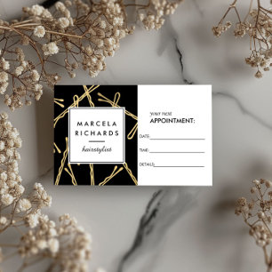 Chic Gold Bobby Pins Hair Salon Black Appointment Card