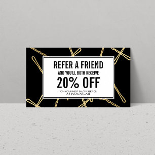 Chic Gold Bobby Pins Hair Salon Black Referral Card