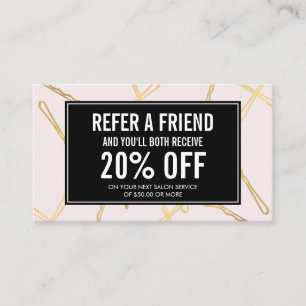 Chic Gold Bobby Pins Hair Salon Pink Referral Card