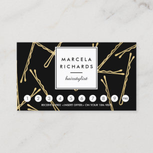 Chic Gold Bobby Pins Hair Stylist Black Loyalty Card