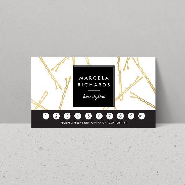 Chic Gold Bobby Pins Hair Stylist Loyalty Card (Creator Uploaded)