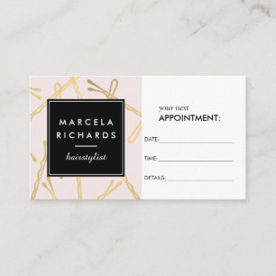 Chic Gold Bobby Pins Hair Stylist Pink Appointment Card