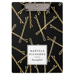 Chic Gold Bobby Pins Hair Stylist Salon Black Clipboard