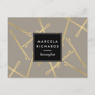 Chic Gold Bobby Pins Hair Stylist Salon Grey Postcard