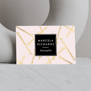 Chic Gold Bobby Pins Hair Stylist Salon Pink Business Card