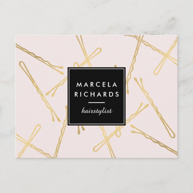 Chic Gold Bobby Pins Hair Stylist Salon Pink Postcard (Front)