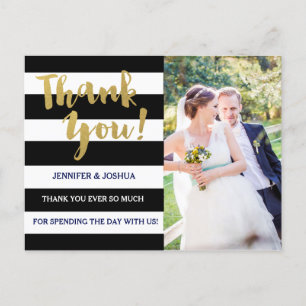 Chic Gold   Bold Black Stripe Photo Thank You Postcard