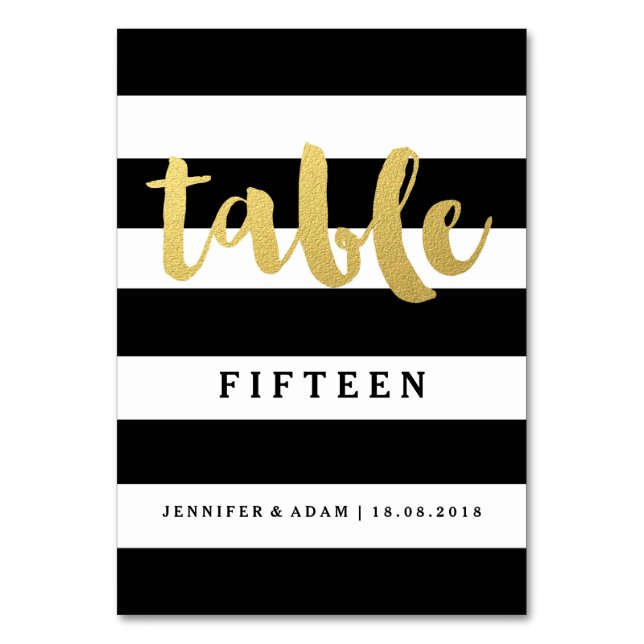 Chic Gold | Bold Black Stripe Table Numbers (Front)