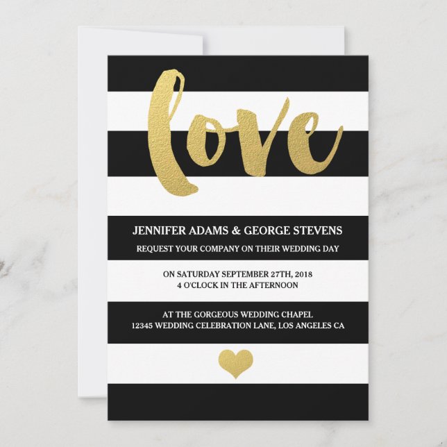 Chic Gold | Bold Black Stripe Wedding Invitation (Front)