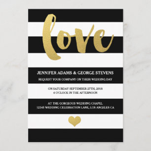 Chic Gold Bold Black Stripe Wedding Invitation