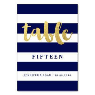Chic Gold   Bold Blue Stripe Table Numbers