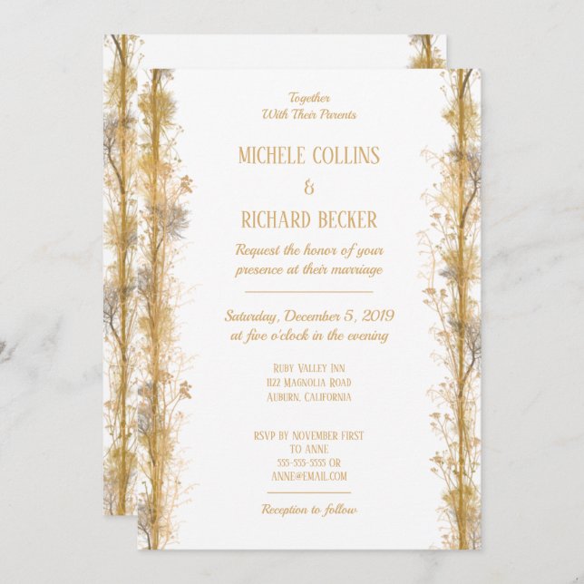 Chic Gold Botanical Border Wedding Invitation (Front/Back)