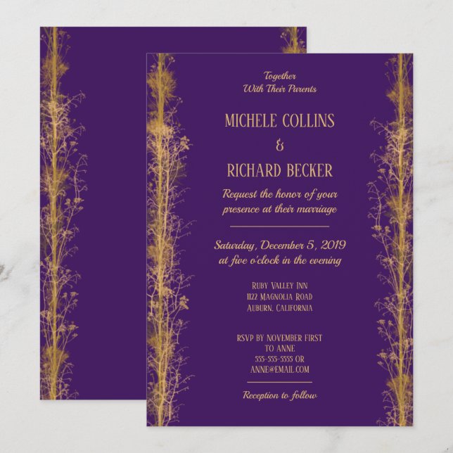 Chic Gold Botanical Border Wedding Invitation (Front/Back)