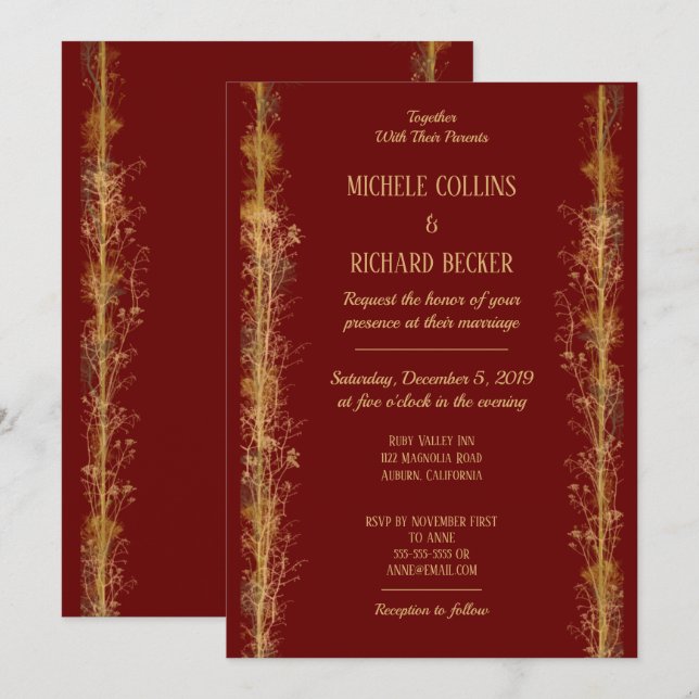 Chic Gold Botanical Border Wedding Invitation (Front/Back)