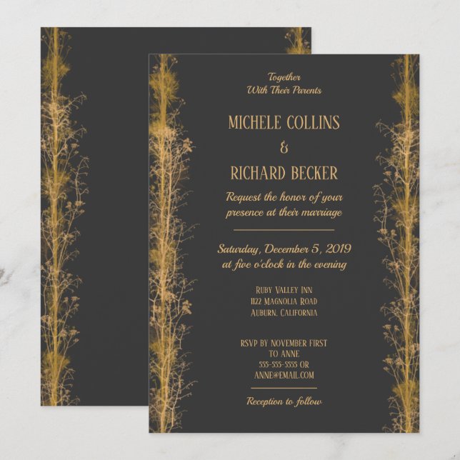 Chic Gold Botanical Border Wedding Invitation (Front/Back)