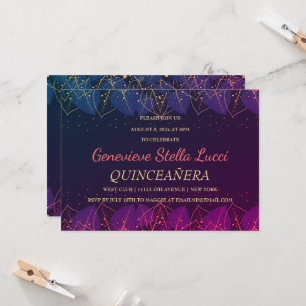 Chic Gold Botanical Quinceañera Party Invitation