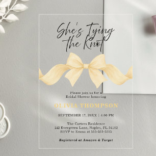 Chic Gold Bow She's Tying the Knot Bridal Shower Acrylic Invitations