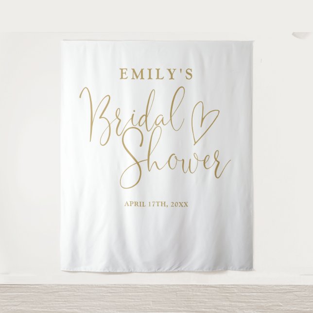 Chic Gold Bridal Shower Photo Backdrop Tapestry (Front)