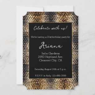 Chic Gold Bronze Black Snake Skin Invitation