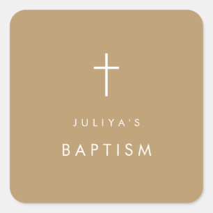 Chic Gold  brown cross Baptism  Square Sticker