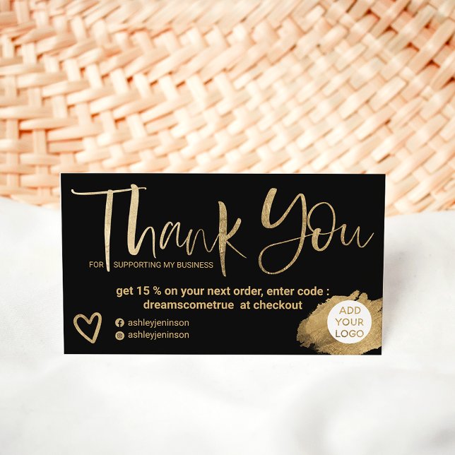 Chic gold brush font black chic order thank you business card (Creator Uploaded)