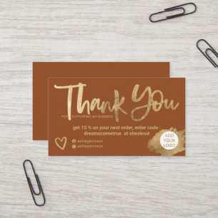 Chic gold brush font boho chic order thank you business card