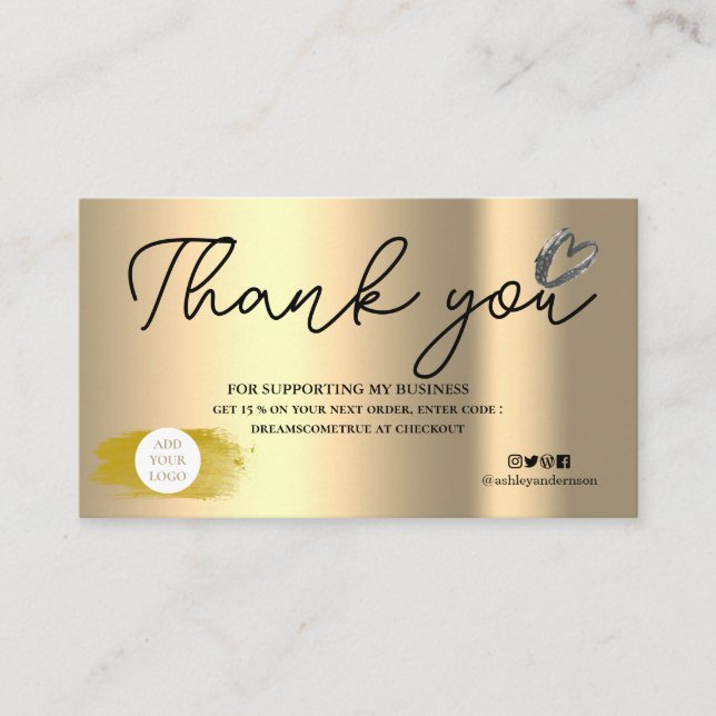 Chic gold brush font boho chic order thank you business card (Front)