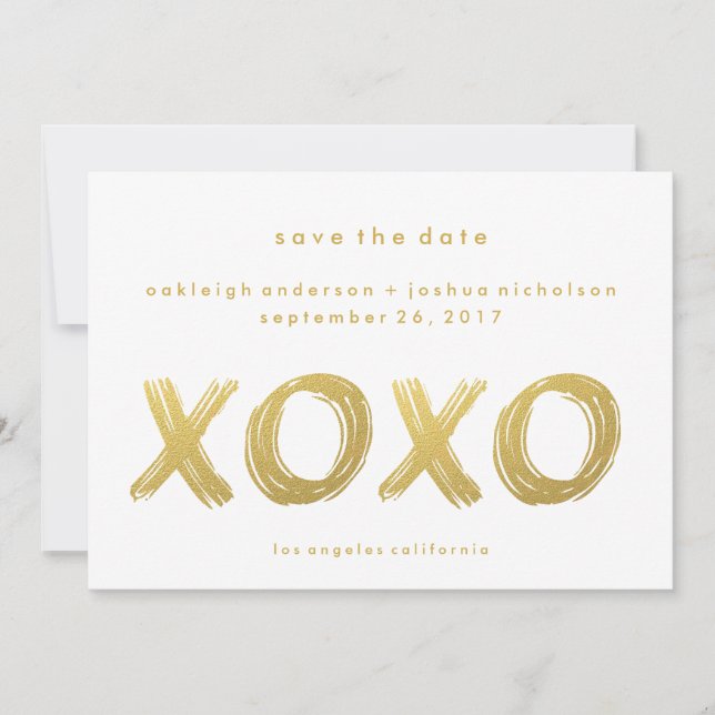 Chic Gold Brush Stroke | XOXO Simple Save the Date (Front)