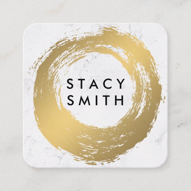 Chic Gold Brushed  | Marble Square Business Card (Front)