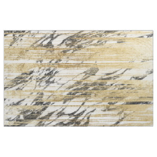 Chic Gold Brushstrokes on Black White Marble Fabric