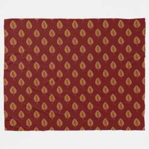 Chic Gold Burgundy Red Leaf Boho Throw Blanket