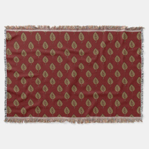 Chic Gold Burgundy Red Leaf Throw Blanket