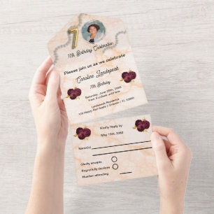 Chic Gold & Burgundy Roses 70th Birthday  All In One Invitation