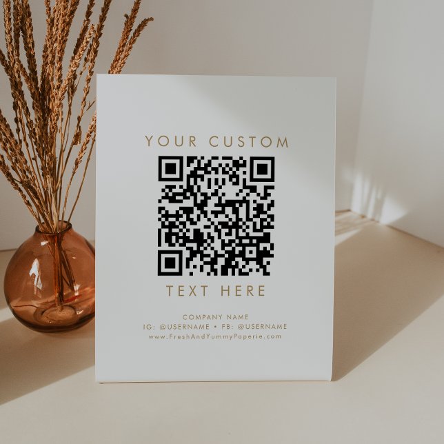 Chic Gold Business or Wedding Custom QR Code Pedestal Sign (Creator Uploaded)