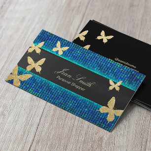 Chic Gold Butterflies Teal & Blue Personal Shopper Business Card