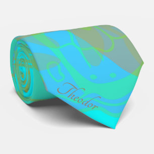 Chic Gold Butterfly Aquamarine Background Tie