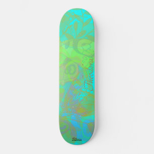 Chic Gold Butterfly Aquamarine Pattern Skateboard
