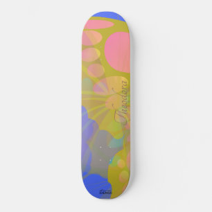 Chic Gold Butterfly Bleu Peach Skateboard