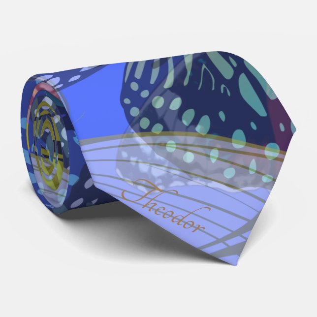 Chic Gold Butterfly Bleu Yellow Pattern Tie (Rolled)