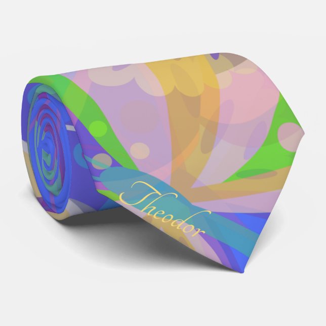 Chic Gold Butterfly Colourful Background Tie (Rolled)