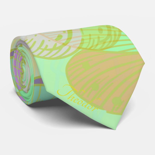 Chic Gold Butterfly Pistachio Violet Tie (Rolled)