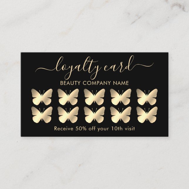 Chic Gold Butterfly Themed Loyalty Card (Front)