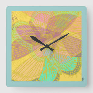 Chic Gold Butterfly Yellow Orange Square Wall Clock