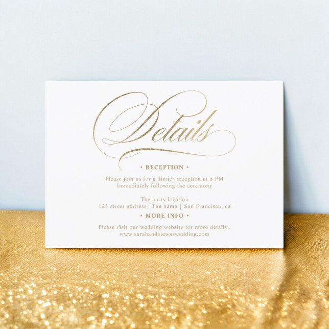 Chic gold calligraphy chic details wedding invitation (Chic gold calligraphy chic details wedding invitation)